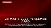 28 Mayıs 2026 Perşembe AFAD ve Kandilli Rasathanesi Son Depremler Listesi