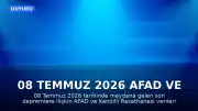 08 Temmuz 2026 AFAD ve Kandilli Verileri: Son Depremler Hakkında Bilgilendirme