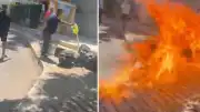 Manavgat'ta İşletme Sahibi, 800 Bin Lira Ceza Yediği Ses Sistemini Belediye Önünde Yakarak Protesto Etti