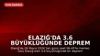 Elazığ'da 3.6 büyüklüğünde deprem meydana geldi