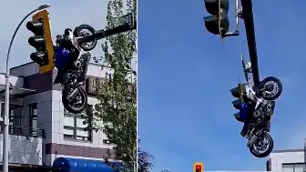 Kanada'da Trafik Kazası: Motosiklet Trafik Işıklarında Asılı Kaldı
