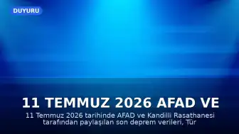 11 Temmuz 2026 AFAD ve Kandilli Son Depremler Verileri Açıklandı