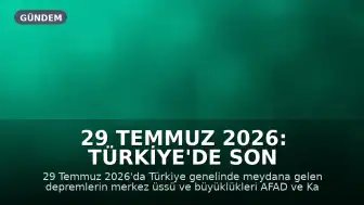29 Temmuz 2026: Türkiye'de Son Depremler ve AFAD Verileri