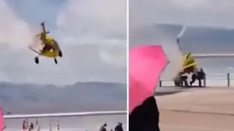 Çin'de Turistik Uçuş Yapan Hava Aracı Sahildeki İnsanların Üzerine Düştü