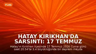 Hatay Kırıkhan'da Sarsıntı: 17 Temmuz Cuma Günü Deprem Meydana Geldi