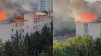 İstanbul Beylikdüzü'nde Bir Okulun Çatısında Yangın Çıktı