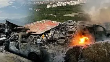 Hatay'da Şantiye Yangını: 8 Araç Kül Oldu