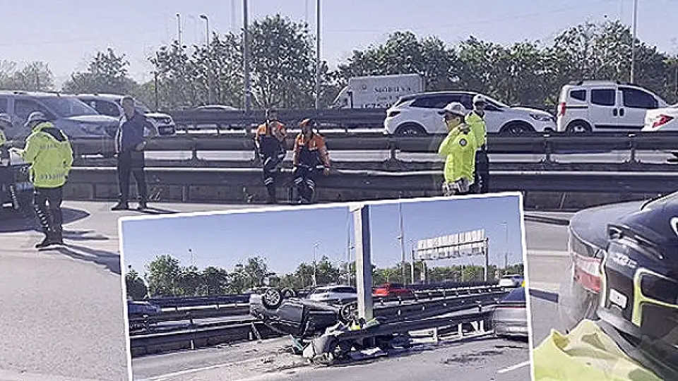 D-100 Karayolu'nda Trafik Kazası: Otomobil Takla Attı