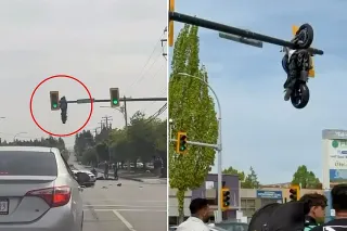 Kanada'da Trafik Işığında Asılı Kalan Motosiklet Şaşkınlık Yarattı